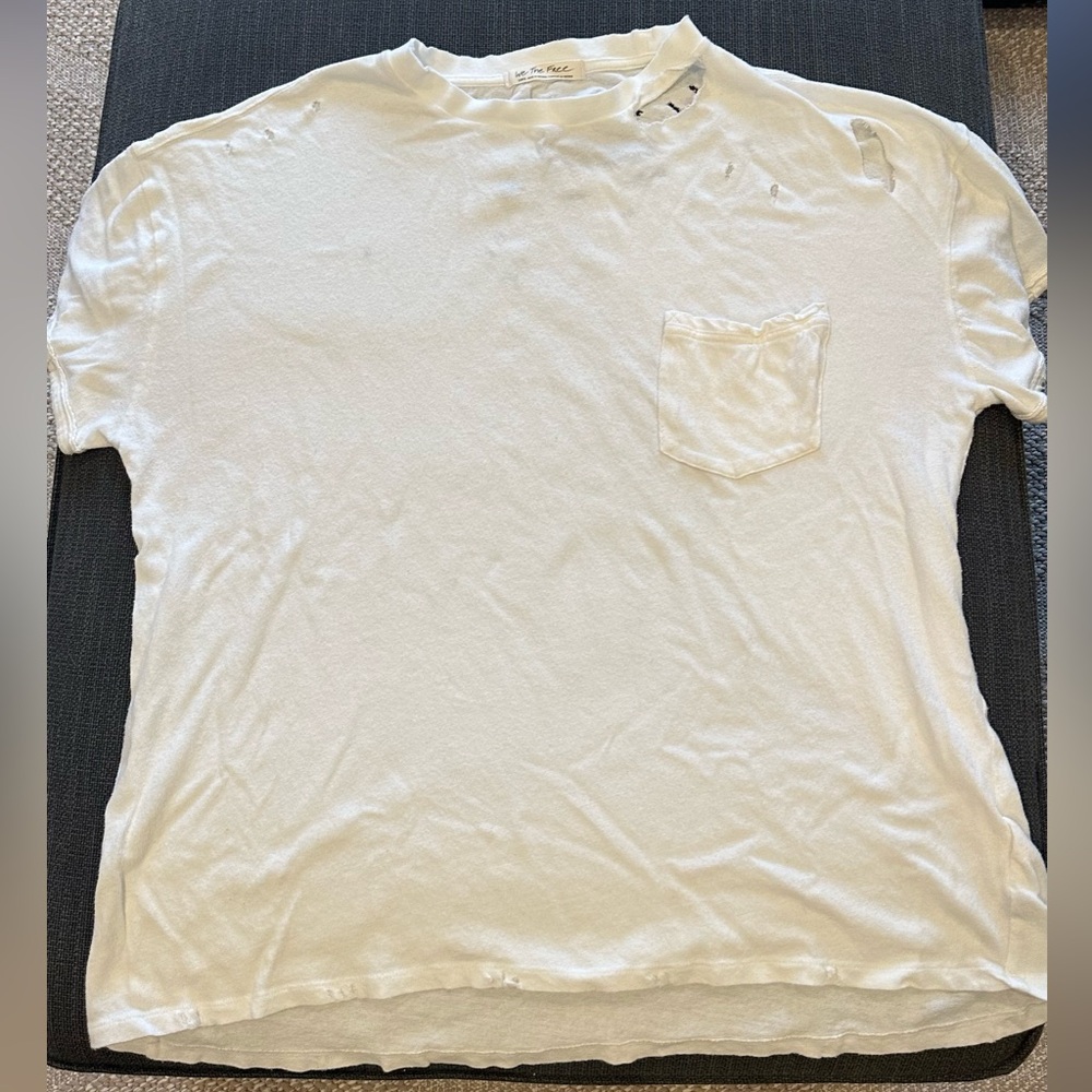 Free People Rubi Distressed White Short Sleeve Tee